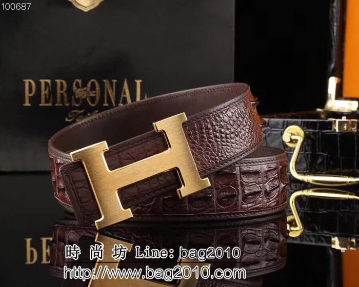 愛馬仕HERMES 鱷魚 骨背皮新款 鱷魚骨皮 高端男士皮帶 HHG1362